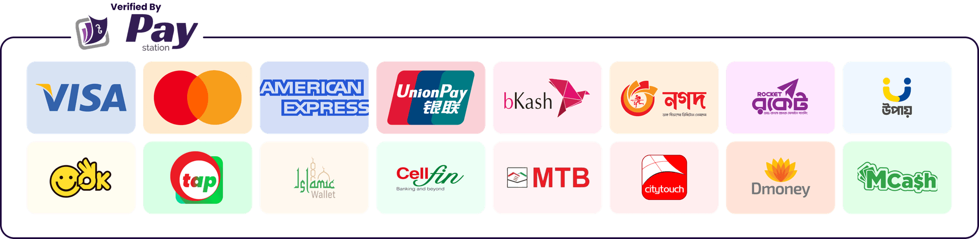 Verified by Paystation — accepted payment methods